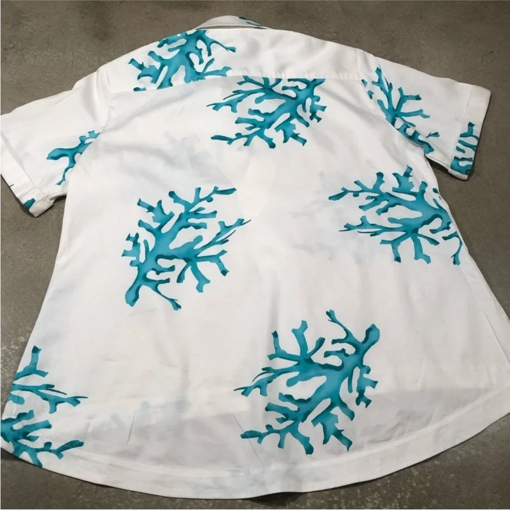 Finley cotton coral reef button-down short sleeve blouse